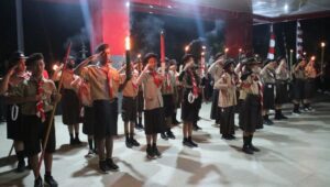 Komandan Beserta Prajurit Lanudal Manado Mengikuti Upacara Taptu HUT Ke-78 RI Di Pendopo Kabupaten Minahasa Utara